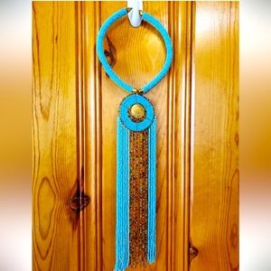 Handmade Maasai Kenyan Jewelry with glass beads and pendant 20" long